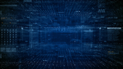 Digital Cyberspace with Particles and Digital Data Network Connections. High-Speed Connection and Data Analysis Technology Digital Background Concept.