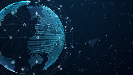 Technology Network Data Connection, Digital Data Network, and Cyber Security, Futuristic Business Global Network Background Concept.