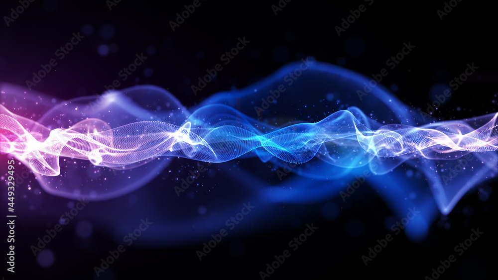 Aufkleber digital particles wave flow with bokeh abstract background.