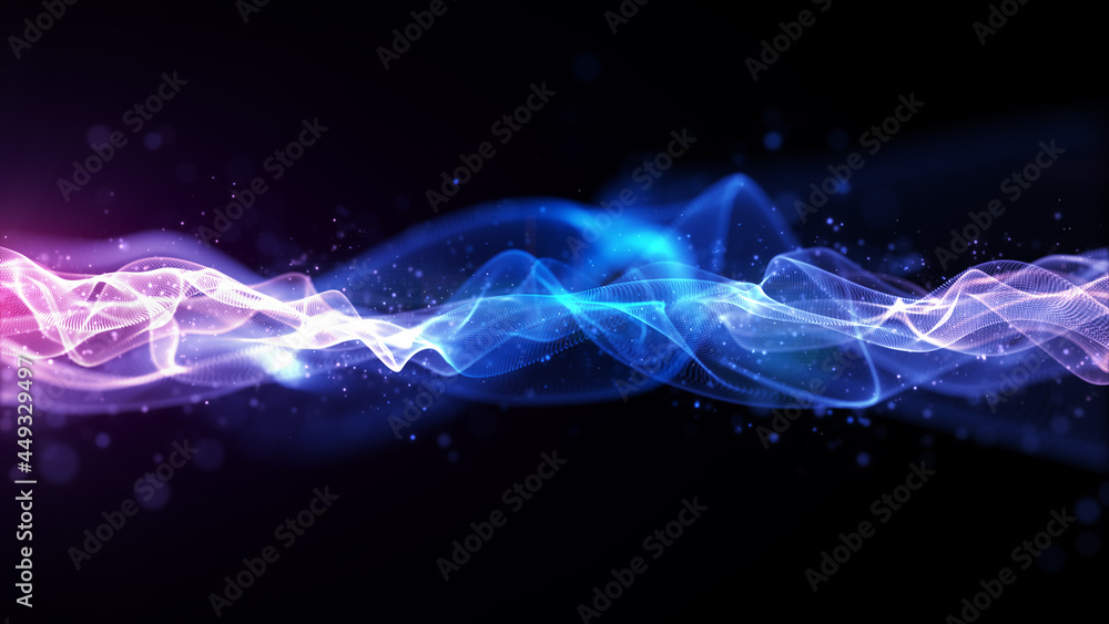 Aufkleber digital particles wave flow with bokeh abstract background.