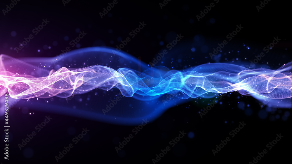 Aufkleber digital particles wave flow with bokeh abstract background.