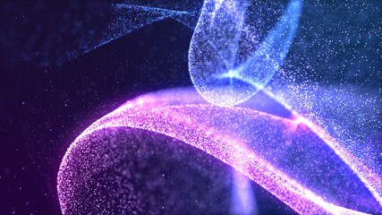 Fototapeta premium Digital particles twist with dust and light abstract background.