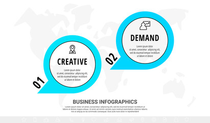 Vector line infographics template for two arrows and circles. Business concept with 2 elements and icons. Modern blank space for chart, content, step for step, timeline, diagram, web