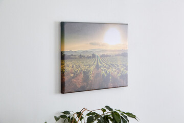 Canvas photo print with gallery wrap and leaves of houseplant, interior decor. Landscape...