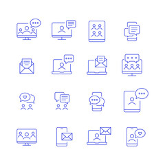 Internet communication icons. Messages, group chats and forum signs. Pixel perfect, editable stroke