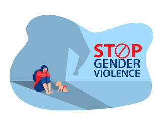 The depression woman sit on the floor,stop violence against Women concept, vector