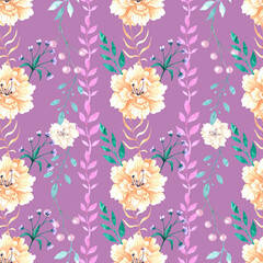 pattern with watercolor flowers in vintage style. It can be used for wallpaper and test design, gifts and packaging.
