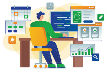 Developer flat vector illustration shows a developer - software
