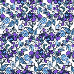 Vector seamless pattern colorful design of abstract lined flowers in pastel tones