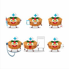 Doctor profession emoticon with pie christmas cartoon character
