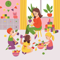 Kindergarten Vegetables Indoor Composition