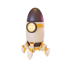 Obraz na płótnie Canvas 3D rendering of a Bitcoin cryptocurrency rocket that will go to the moon