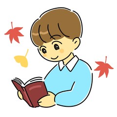 読書する男の子　読書の秋