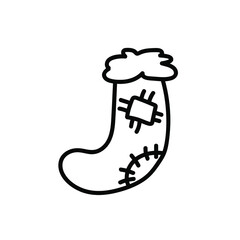 One vector Christmas doodle with a winter boot or sock.Holiday simple illustration with black line on white background.Designs for cards, packages,social media,web,stickers, logos
