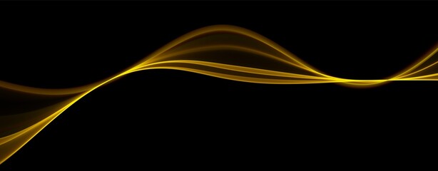 Golden abstract wave. Magic line design. Flow curve motion element. Neon gradient wavy illiustration.