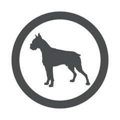 Razas de perro. Silueta de perro boxer en circulo de color gris