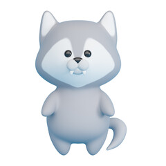 Cute little gray wolf isolated on white background. 3d rendering