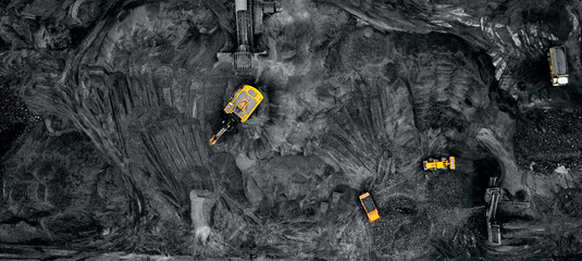 Panorama open pit mine, extractive industry for coal, aerial drone top view © Parilov