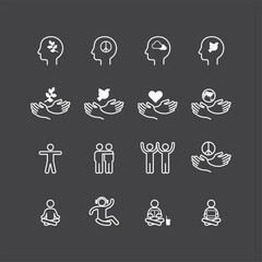 Peace icons flat line design vector Set. relax good think good life concept.