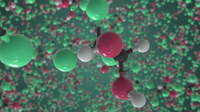 Chloral hydrate molecule made with balls, scientific molecular model. Chemical looping 3d animation