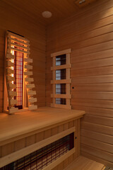 Interior of a private infrared sauna cabin