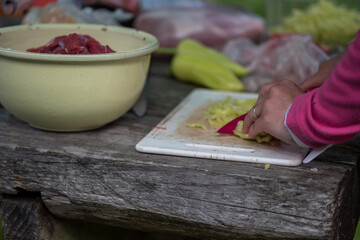 Traditional easter european goulash soup with beef meat and vegetables