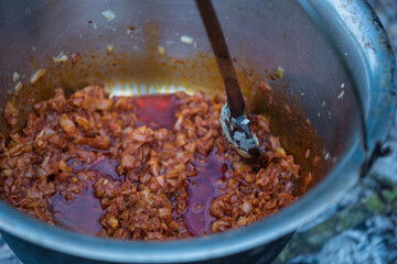 Traditional easter european goulash soup with beef meat and vegetables