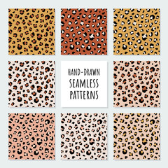 Seamless animal pattern set with leopard grunge dots. Creative wild textures for fabric, wrapping, textile, apparel. Vector illustration