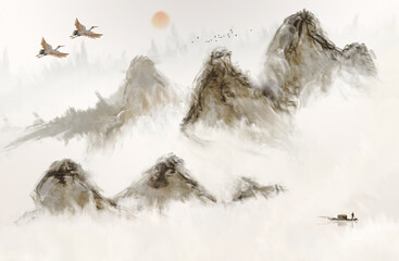 New Chinese artistic conception freehand landscape painting background
