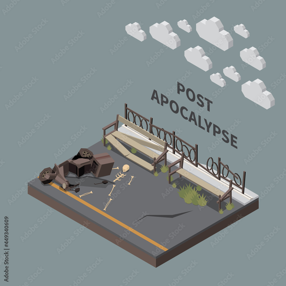 Poster post apocalypse isometric composition