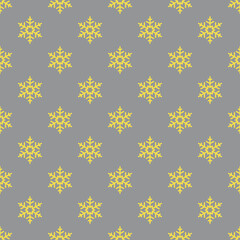Colors of year 2021 illuminating yellow and ultimate gray snowflakes seamless pattern. Vector Christmas polka dot pattern. Flat vector Illustration. Simple Christmas design for web and print