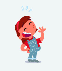 cartoon character of little girl on jeans laughing happily.