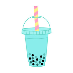 Bubble milk tea with delicious tapioca pearl. Boba tea. Asian Taiwanese drink. Vector illustration in flat style isolated on white background