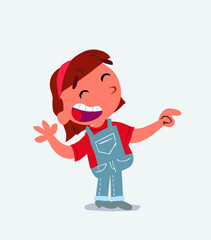 cartoon character of little girl on jeans laughing while pointing.