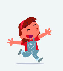 cartoon character of little girl on jeans running euphoric.