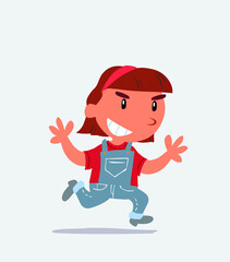 cartoon character of little girl on jeans running very pleased.
