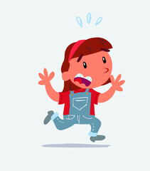 cartoon character of little girl on jeans runs away in terror.