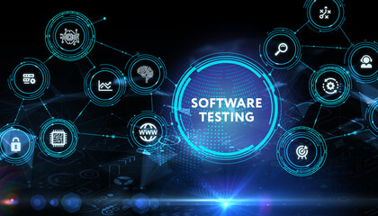 Inscription SOFTWARE TESTING on the virtual display. Business, modern technology, internet and networking concept.