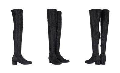 Women's black long boots. Front and back view
