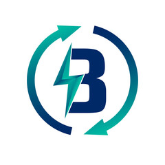 Renewable Green Energy Thunderbolt Letter B Logo Icon Concept. Production of Green Energy Powered by Renewable Electricity. 
