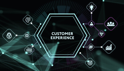 CUSTOMER EXPERIENCE inscription, social networking concept. Business, Technology, Internet and network concept