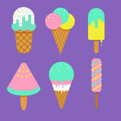 Vector set of cute bright ice cream