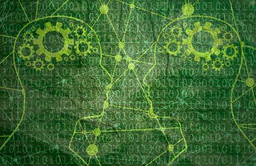 Human relationships concept illustration. Digital matrix overlay