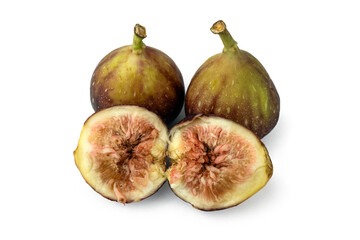 Three fresh figs fruit isolated on white background