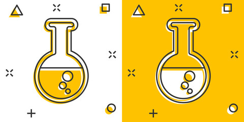 Vector cartoon chemical test tube icon in comic style. Laboratory glassware sign illustration pictogram. Flasks business splash effect concept.