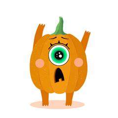 Funny pumpkin character with a frightening grimace. Halloween