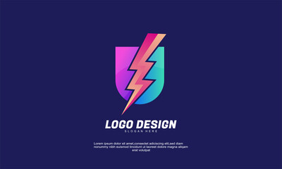 abstract creative modern idea shield and flash branding for company or corporate gradient color design template