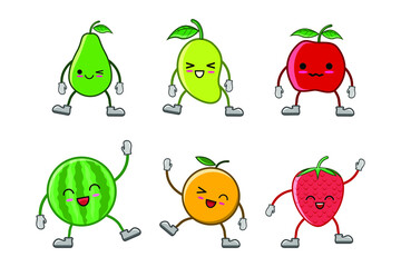 cute expression illustration, fruit characters.
oranges, apples, mangoes, strawberries, avocados and watermelons