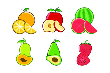 fruit illustration.
oranges, apples, mangoes, strawberries, avocados and watermelons