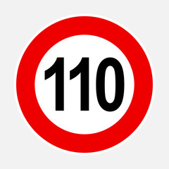 110 kilometers or miles per hour max speed limit red sign - One hundred and ten speed limit traffic sign editable vector illustration
